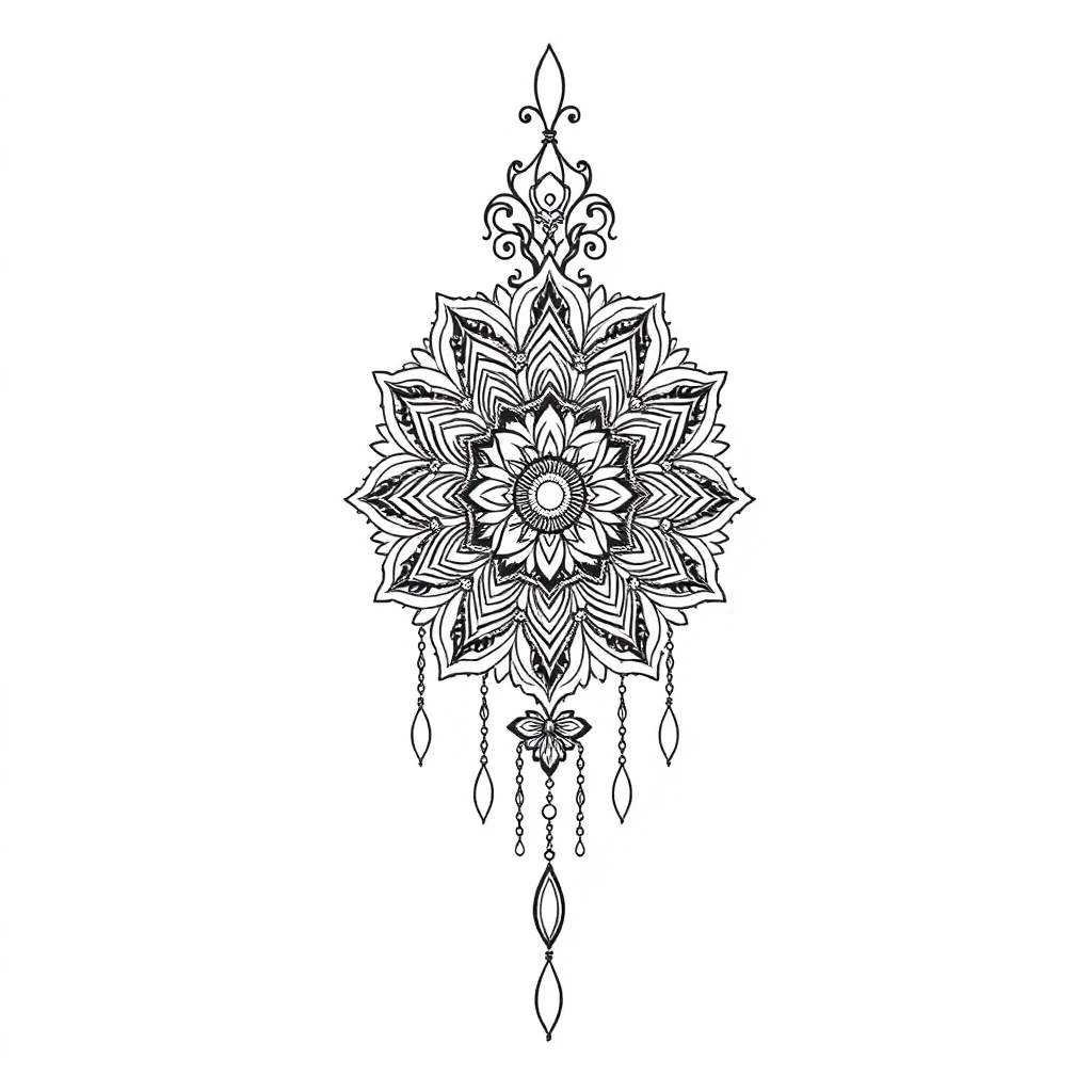 Ornamental lace mandala cover-up tattoo stencil, AI-generated Ornamental lace mandala cover-up tattoo stencil, AI-generated